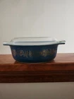Vintage Pyrex Casserole With Lid 043 Dark Blue Golden Bouquet 1.5 Qt