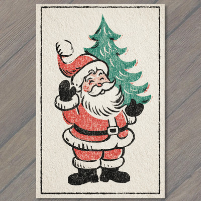 STICKER Santa Claus Christmas Tree Retro Holiday Cheer Classic Mid Century