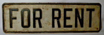 Vintage Embossed Black & White '' For Rent '' Metal Sign Advertising 12'' x 3.75''