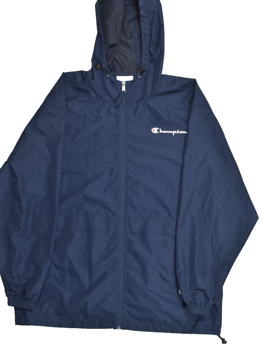 Champion Windbreaker Hooded Jacket Navy Blue Full Zip Men's Size
