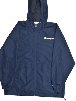 Champion Windbreaker Hooded Jacket Navy Blue Full Zip Men's Size