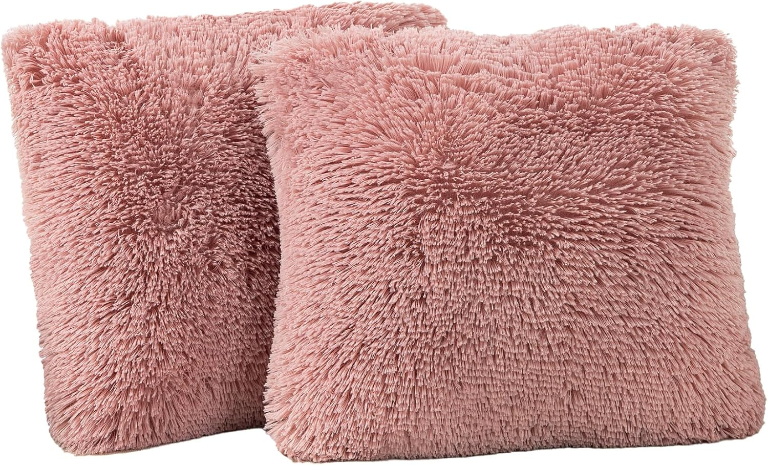 Set of 2 Decorative Throw Pillow Covers 18x18,Fluffy Pillow CoversLuxury Faux Fu