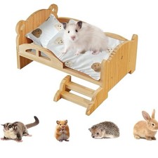 Solid Wood Hamster Bed With Mini Staircase, Low Bed Frame For Small Animal