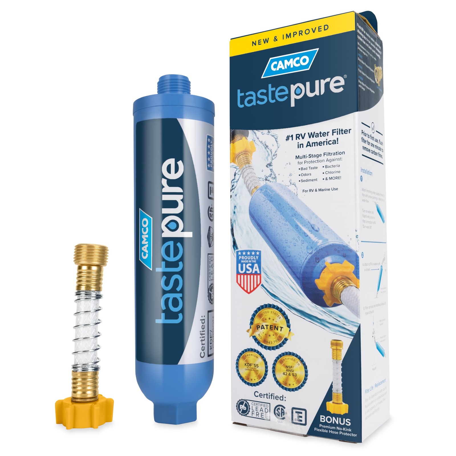 Camco Tastepure RV Water Filter - Advanced RV Inline Water Filter with Flexible