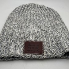 Love Your Melon Beanie Hat Gray White Ribbed Knit 100% Cotton Made in USA