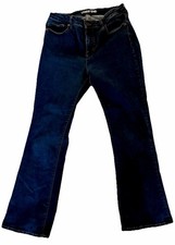 Lands' End Women's Dark Blue Denim Jeans Dark Wash 5-Pocket Button Zip Pockets