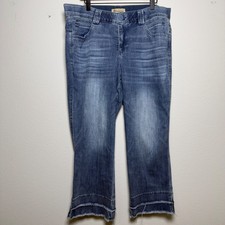 Democracy Women Jeans 20W Blue Ab Solution Cropped Raw Hem Wide Leg Distressed