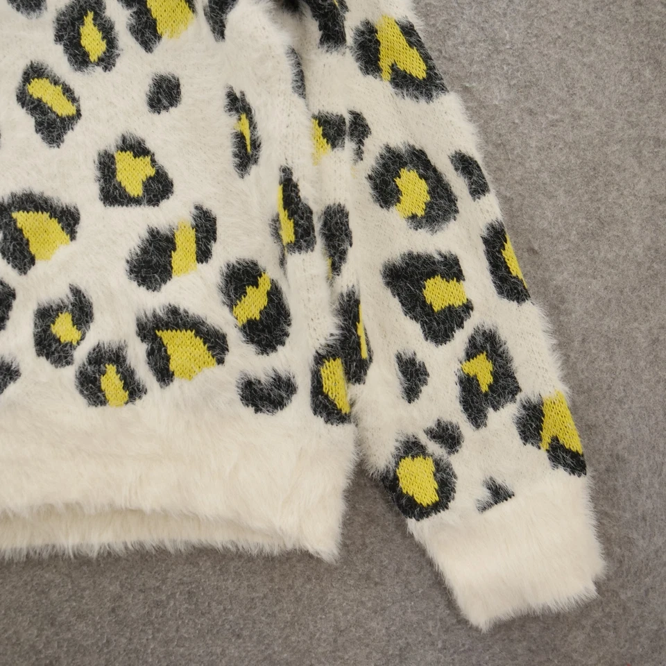 Suéter Express Mujer Grande Beige Estampado Guepardo Piel Pullover Crew Nuevo Foto 3 de 4