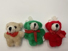 3 Miniature PMS Vintage Look Teddy Bears Red Green & Cream