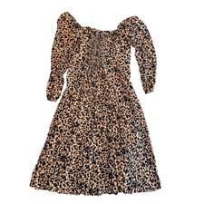 Reformation Sigmund Animal Print Midi Dress Square Neck Slit Size 14