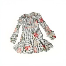 Boohoo Women’s Size 6 Floral Polka Dot Ruffle Long Sleeve Mini Dress White