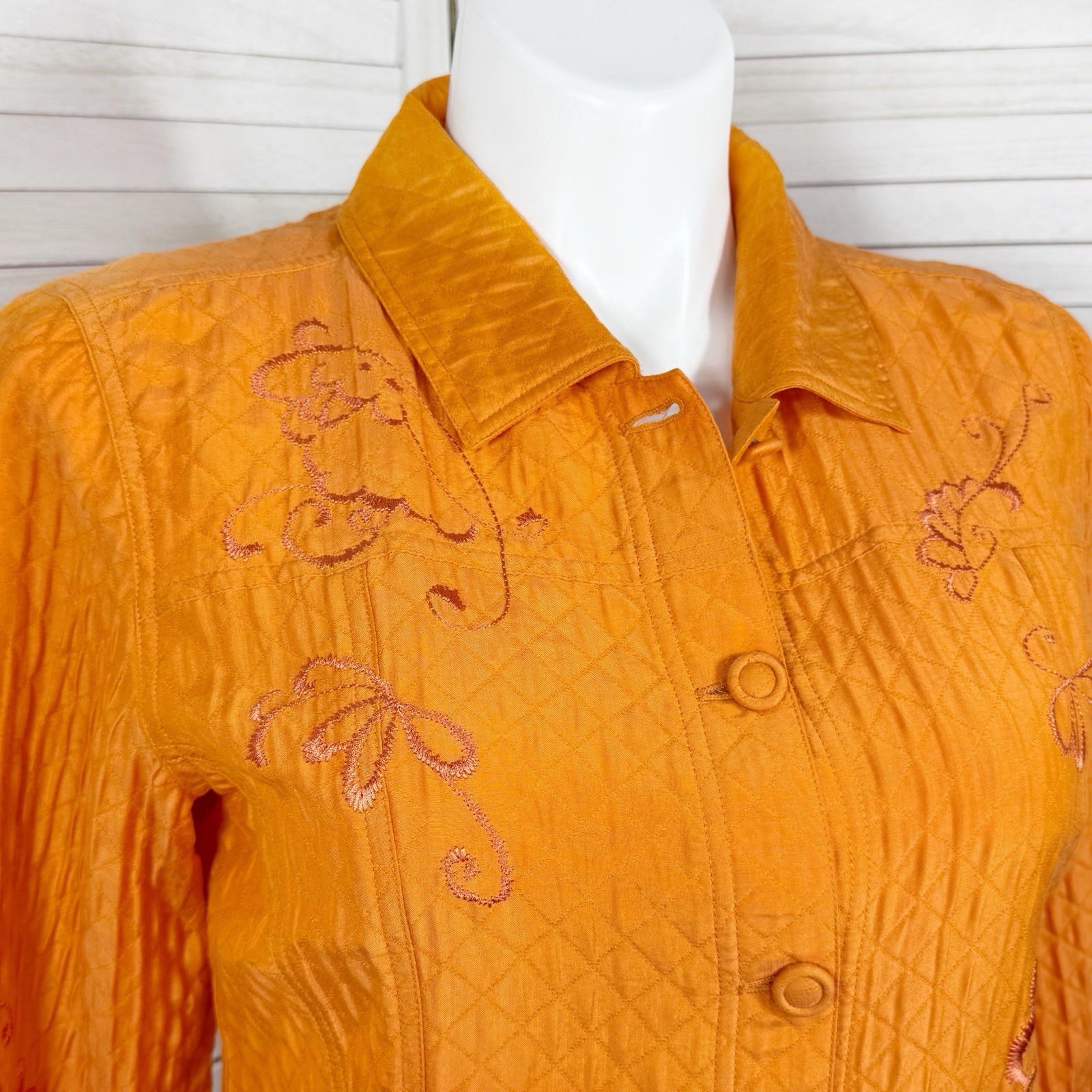 Chico’s Jacket Large 2 Orange Boho Embroidered Qu… - image 5