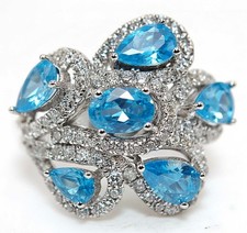 2CT Blue Topaz  White Topaz 925 Solid Genuine Sterling Silver Ring Sz 6 MB5-3