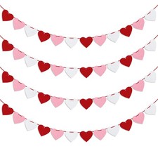 Felt Heart Garland Banner, Pre-Strung 4 Count Pack of 1 , Red, Pink, White
