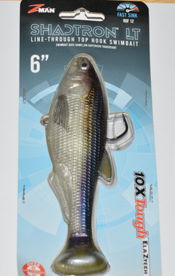 z-man zman shadtron 6'' line-thru top hook swimbait fast sink blueback herring