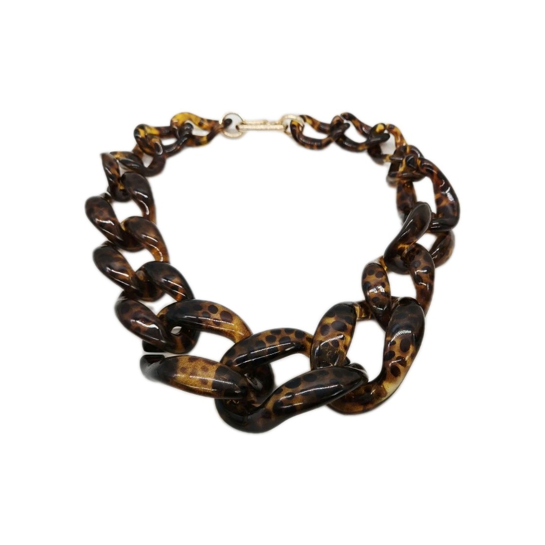 Faux TORTOISE SHELL Necklace WIDE Lucite Acrylic Chain Link Rings Graduated 23