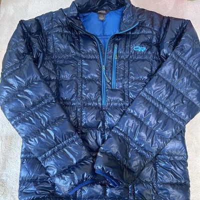 Outdoor Research Filament Jacket Men Large Blue 800 Down Puffer Pullover NWOT