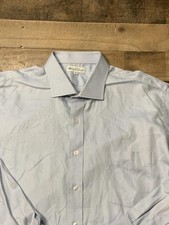 Loro Piana Fabric Dress Shirt Mens 18 Light Blue Stripe Long Sleeve Pocket