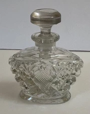 Vintage Pressed Glass Perfume Bottle Crystal Diamond Design  - 3"