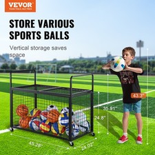 New Rolling Sports Ball Storage Cart, Lockable Basketball Cage with Double Lids