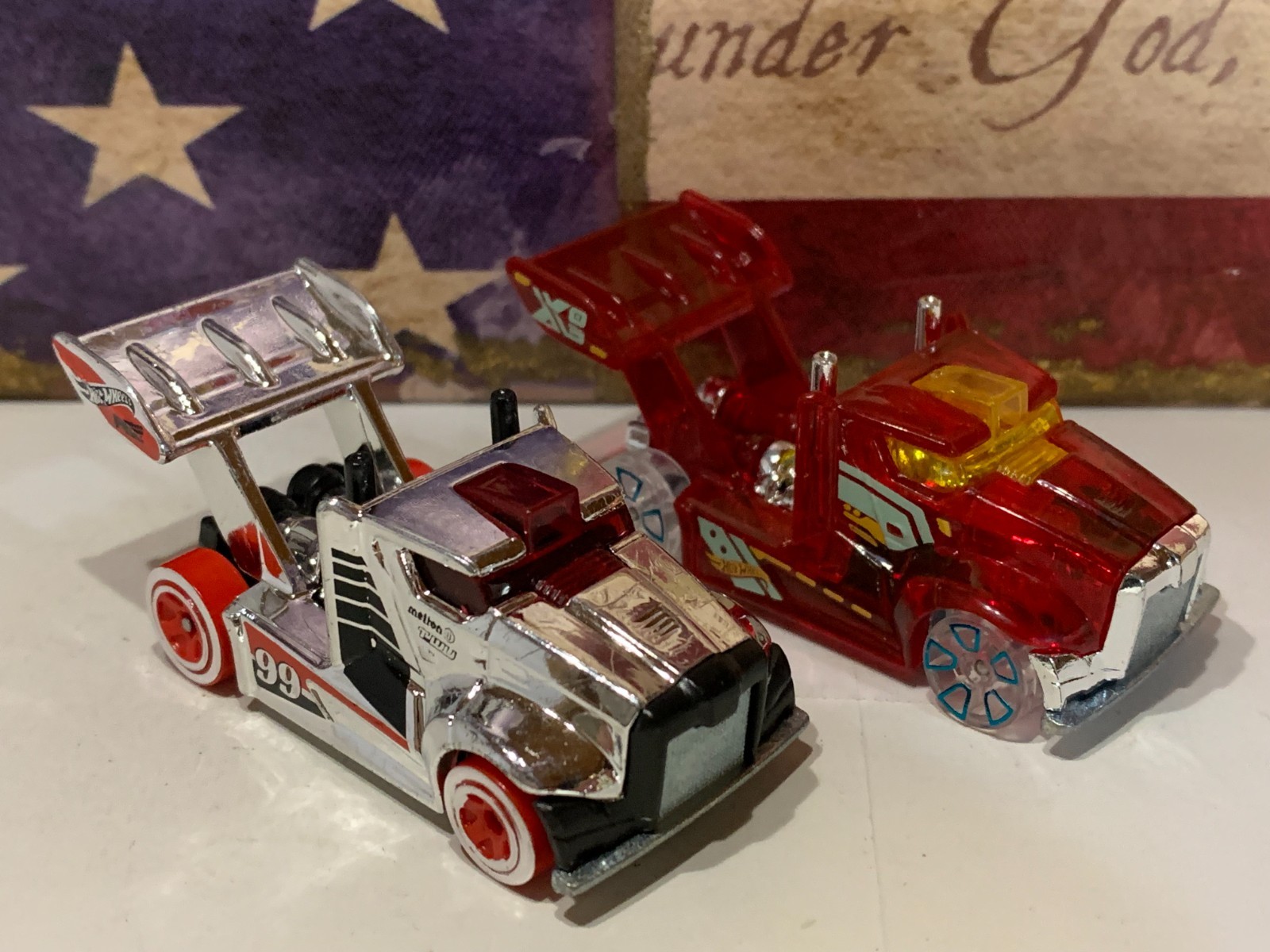 HOT WHEELS RIG STORM X2. 2017 CHROME & 2018 RED
