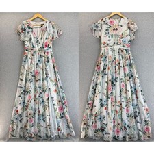 Adrianna Papell Pastel Floral Maxi Dress Ruffle Sleeve Party Wedding Guest Sz 4