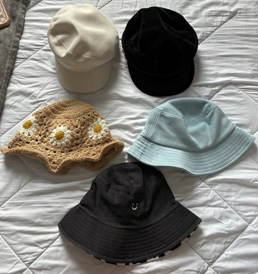 Set of Five Berets in color: cream-white, black and sky blue colors. Size S