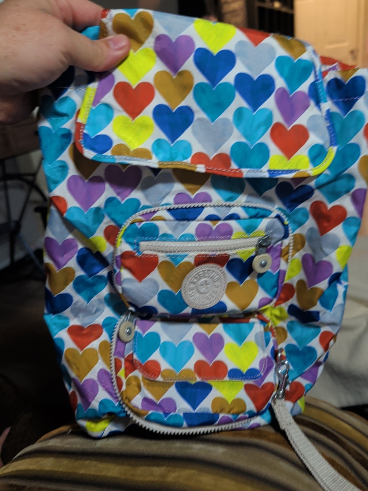 Kipling Packable Backpack Wristlet rainbow heart … - image 2