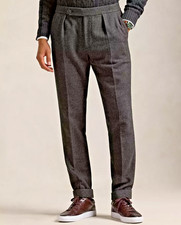 Polo Ralph Lauren Mens Pleated Trousers Birdseye Twill Charcoal Wool Blend 34x30