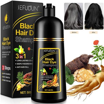 Natürliches Schwarzes Haarfärbeshampoo 3 in 1 Sofort Haarfarbe Für Graues Haar -