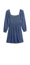 Gap Western Denim Dress Boho Chic Smocked Ruched PuffLong Sleeve Womens Large 