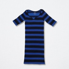 NUX Seamless Bodycon Dress Cobalt Blue Black Stripe Stitch Pattern Women’s Small