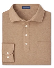 Peter Millar XL Ramble Cotton-Cashmere Long Sleeve Polo Shirt RYE Tan NWT $275