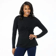 DG2 by Diane Gilman Brushed Knit Twist Front Long-Sleeve Top Shirt Black 3X New