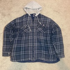 Dickies Fleece Hooded Flannel Shirt Jacket In Size M Blue Check Men's Shacket