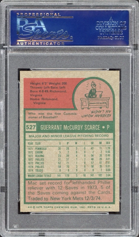 1975 Topps Mini Mac Scarce #527 PSA 8 NM-MT Philadelphia Phillies  - Image 2 of 2