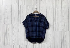 Time and Tru top womens size large short sleeve plaid blouse blue