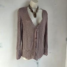 George Boho Crochet Knit Cardigan UK 20 Chocolate Brown Mesh Lace Tie Front