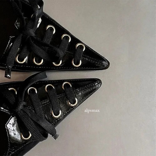 Women Sexy Pointed Toe Thin High Heels Pumps Lace Up Bow Stilettos Party Shoes - Picture 4 of 16