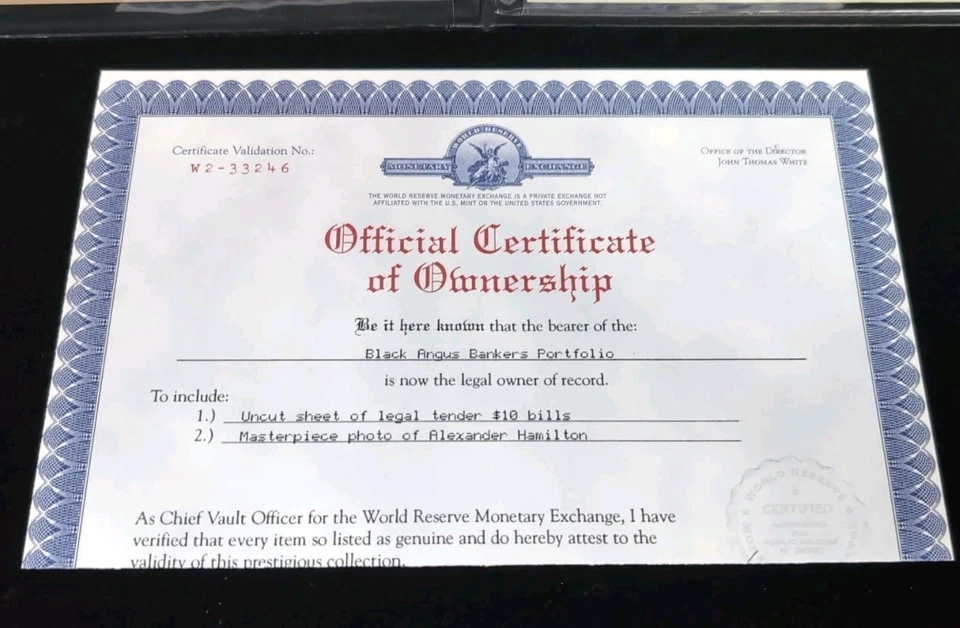 *World Reserve Monetary Exchange U.S. Government Uncut Sheet Of $10* STAR Notes - Image 4 of 4