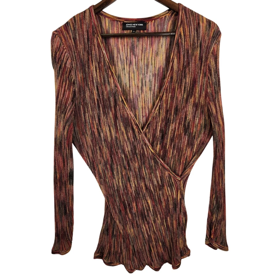 Jones New York Collection Mujer Grande Multicolor Tejido Envolvente Top Manga Larga Usado en Excelente Condición Foto 2 de 4