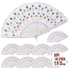 Fabric Folding Handheld Fans, Perfect for Weddings, 10 PACK multicolour
