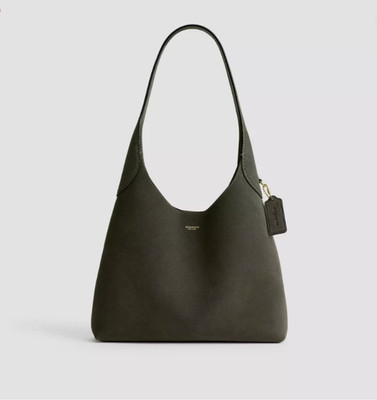 COACH CW637 Brooklyn Shoulder Bag 28 Olive Green Suede Outlet New