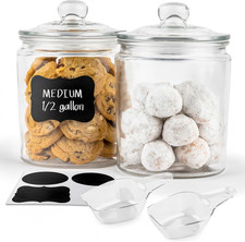 Glass Storage Containers with Lids, 1/2 Gallon, Set of 2, Glass Kitchen Jars, Fo