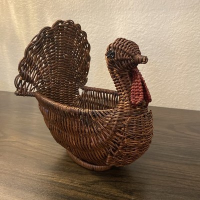 Wicker Thanksgiving Turkey Basket Farmhouse Table Decor Centerpiece Small Bird