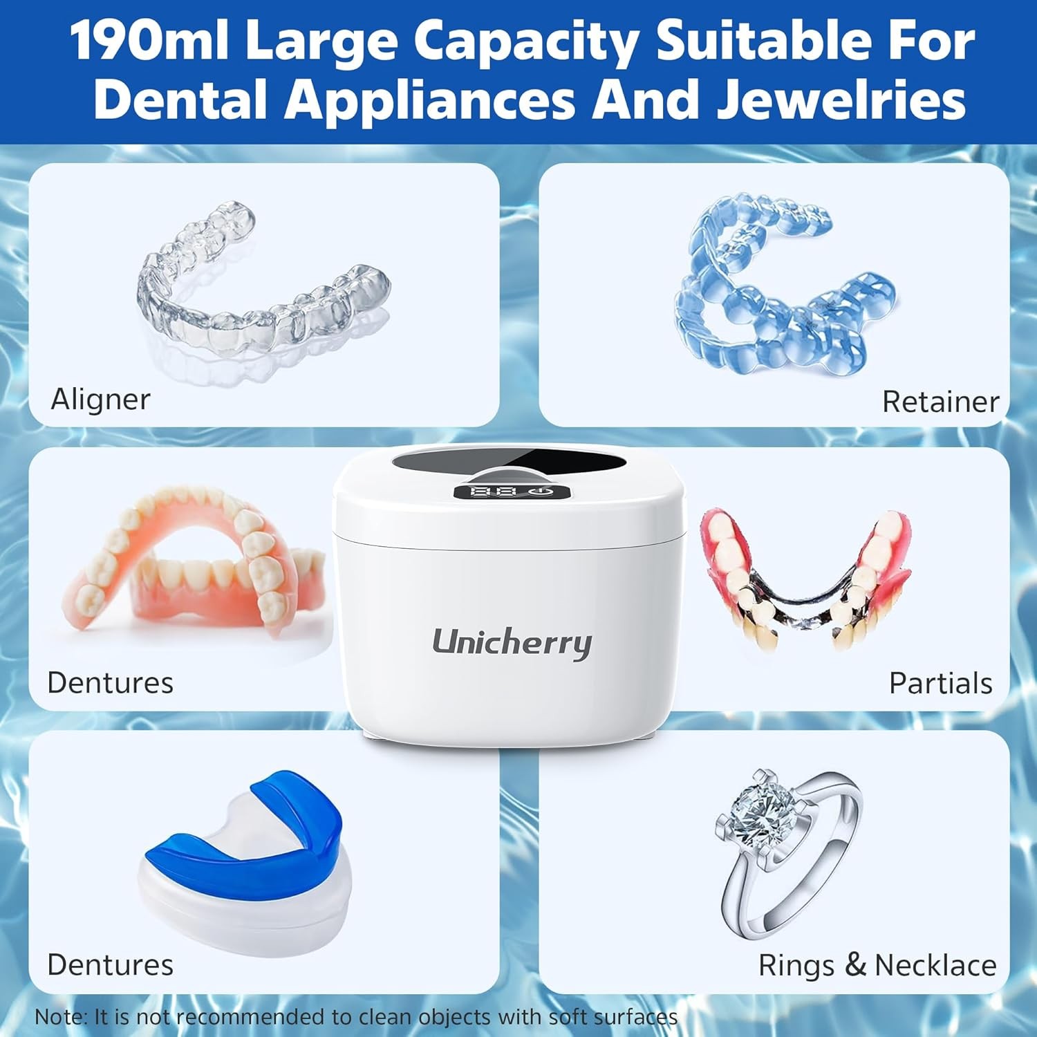 Ultrasonic Retainer Cleaner Machine - 45kHz for Dentures, Mouth Guards, Aligners