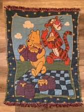 Vintage Disney Fringe Throw Blanket Tapestry Winnie The Pooh And Tigger 41”x54”
