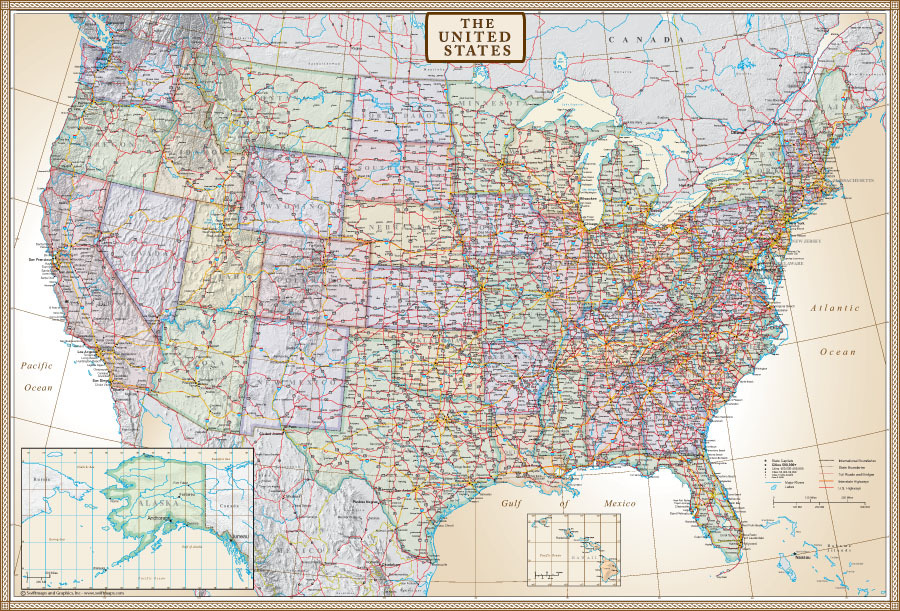 Swiftmaps United States Map US, USA Wall Map Poster Mural 