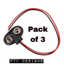 9 Volt Battery Snap Connector x 3 PACK Use w/ Our PTF Designs Building Flat LEDs