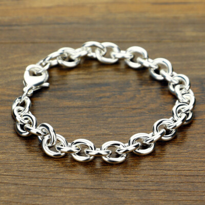 925 Sterling Silver Round Cable Chain Rolo Chain Bracelet 8mm 6.3''-9'' Men Women